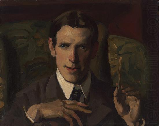 Self-portrait, bust showing hands, Hugh Ramsay